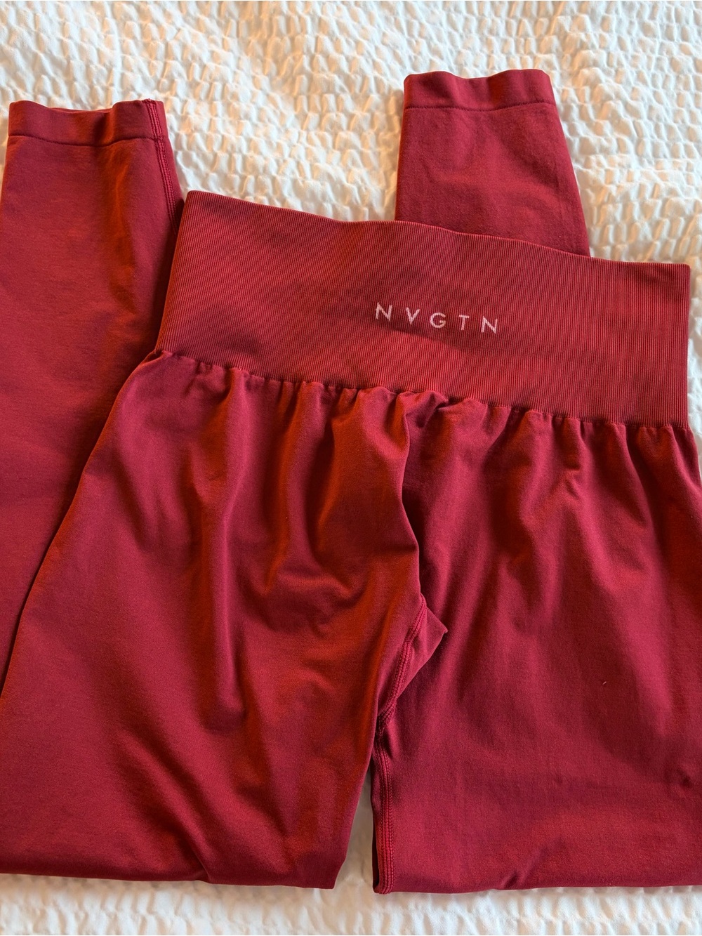 NVGTN Women's High-Waist Ribbed Leggings - Burgundy Sz M